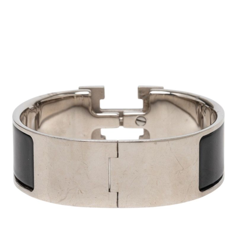 Hermes Clic Clac PM Bracelet Silver Black Metal Enamel