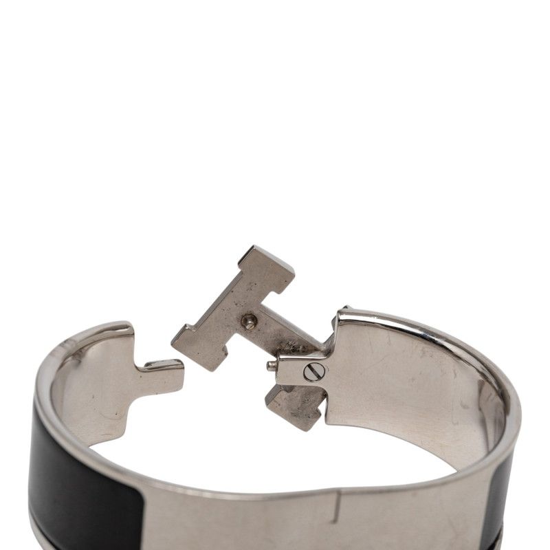 Hermes Clic Clac PM Bracelet Silver Black Metal Enamel