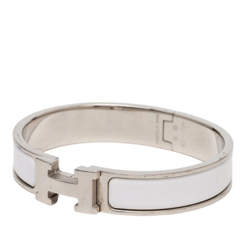 Hermes Clic PM Bracelet Silver White Metal Enamel