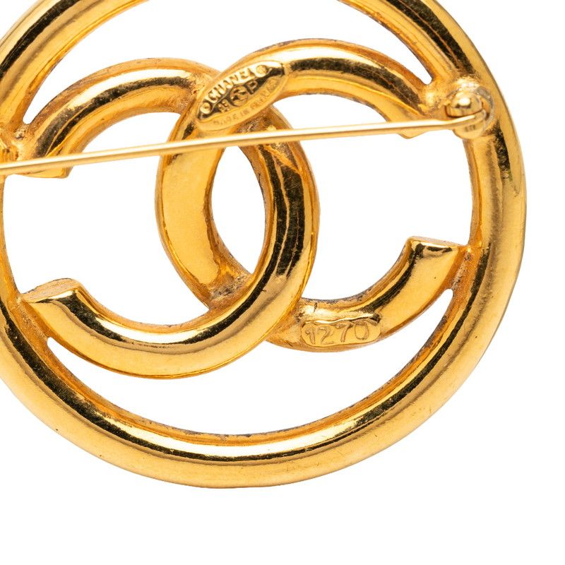 Chanel CC Logo Round Brooch Gold Plated
