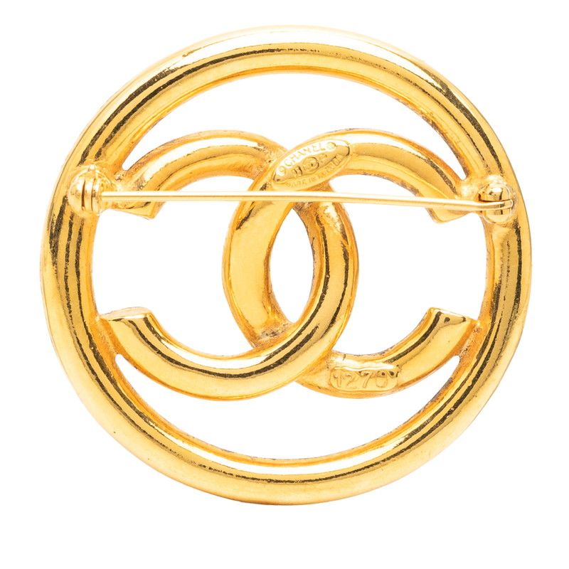 Chanel CC Logo Round Brooch Gold Plated