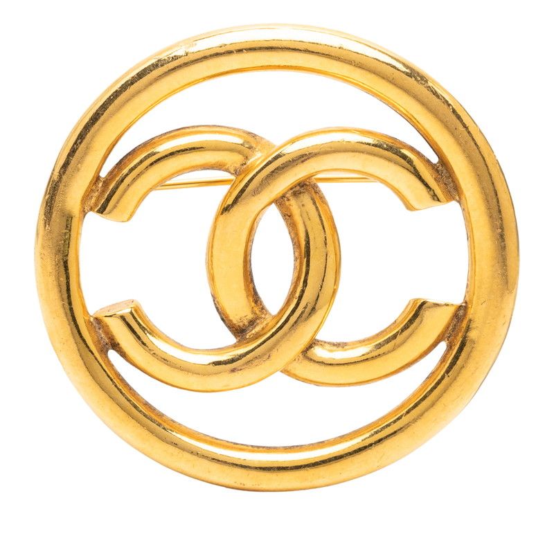 Chanel CC Logo Round Brooch Gold Plated