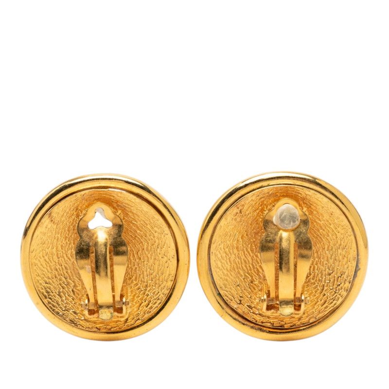 Chanel CC Logo Round Earrings Gold Plated