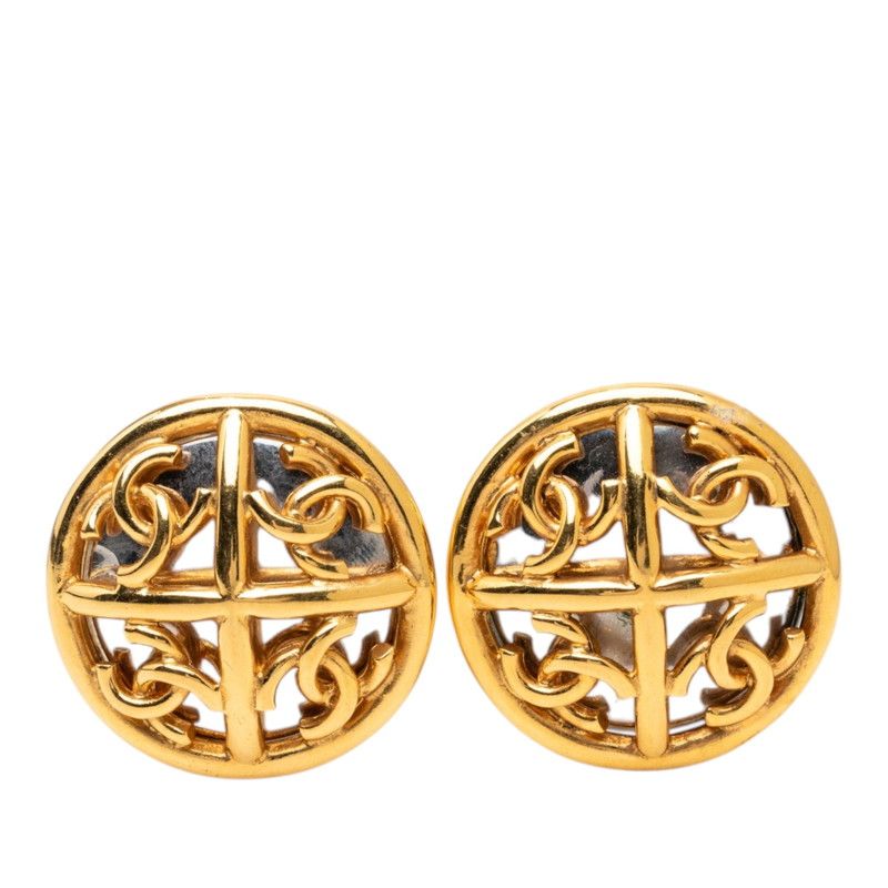 Chanel CC Logo Round Earrings Gold Plated