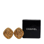 Chanel CC Logo Diamond Motif Earrings Gold Plated
