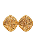 Chanel CC Logo Diamond Motif Earrings Gold Plated