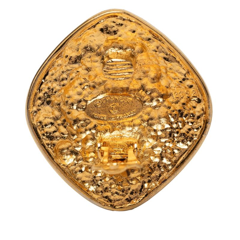 Chanel CC Logo Diamond Motif Earrings Gold Plated