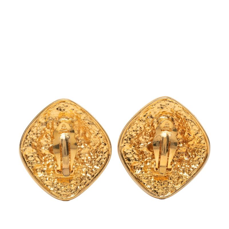 Chanel CC Logo Diamond Motif Earrings Gold Plated