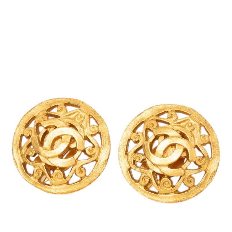 Chanel Vintage CC Logo Earrings Gold Plated