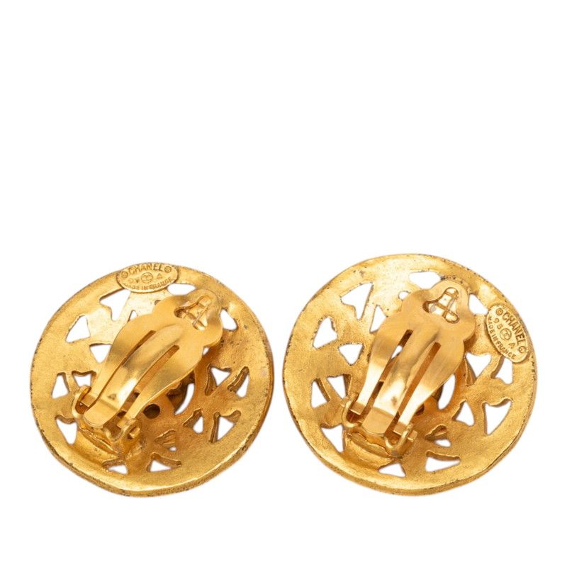 Chanel Vintage CC Logo Earrings Gold Plated