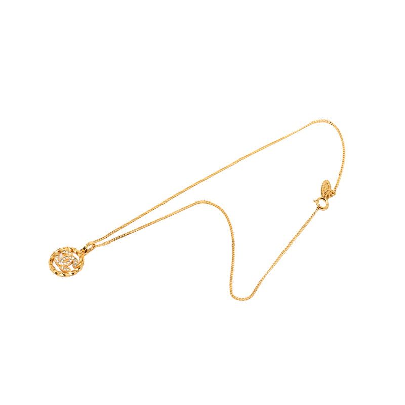 Chanel Vintage CC Logo Necklace Gold Plated Rhinestone