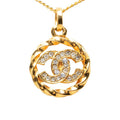 Chanel Vintage CC Logo Necklace Gold Plated Rhinestone