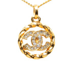 Chanel Vintage CC Logo Necklace Gold Plated Rhinestone