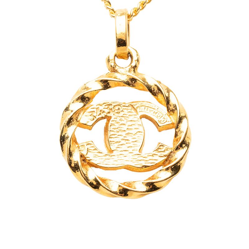 Chanel Vintage CC Logo Necklace Gold Plated Rhinestone