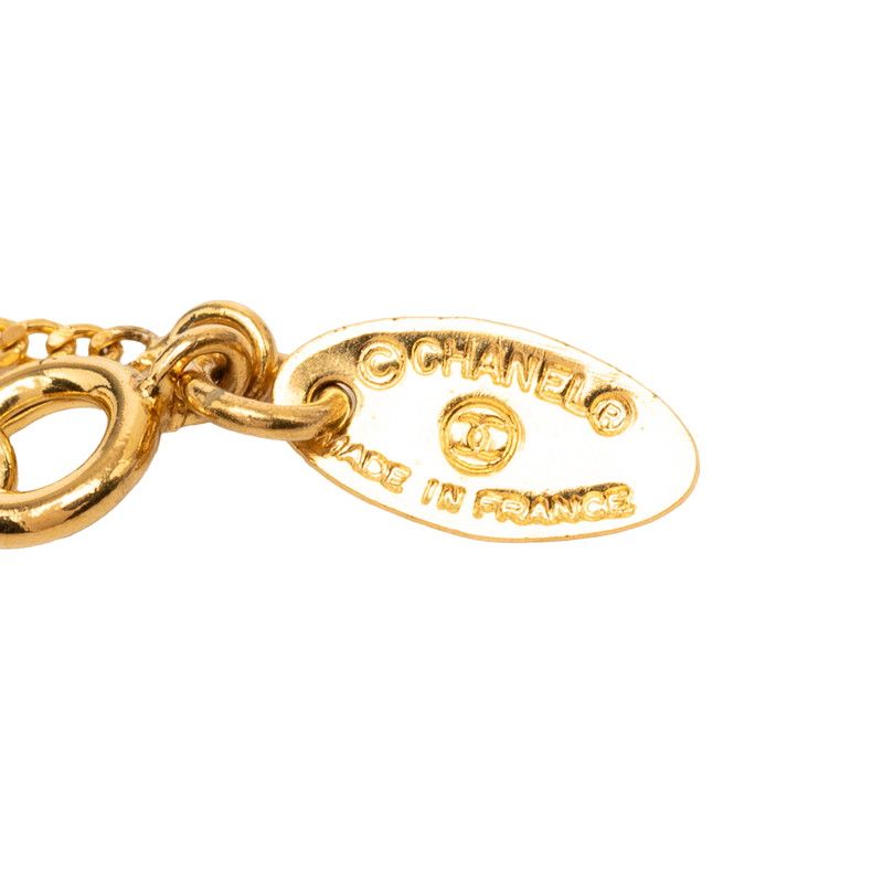Chanel Vintage CC Logo Necklace Gold Plated Rhinestone