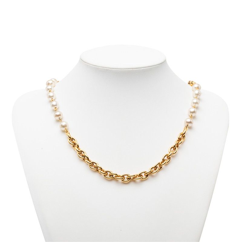 Chanel Vintage Necklace Gold Plated Faux Pearl