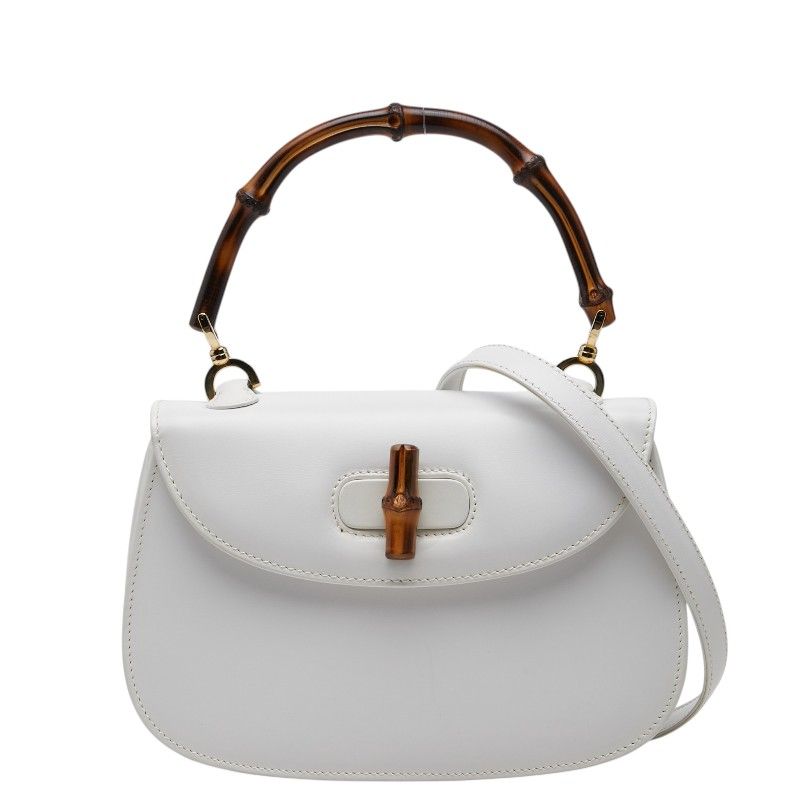 Gucci Bamboo 2-Way Shoulder Bag White Leather
