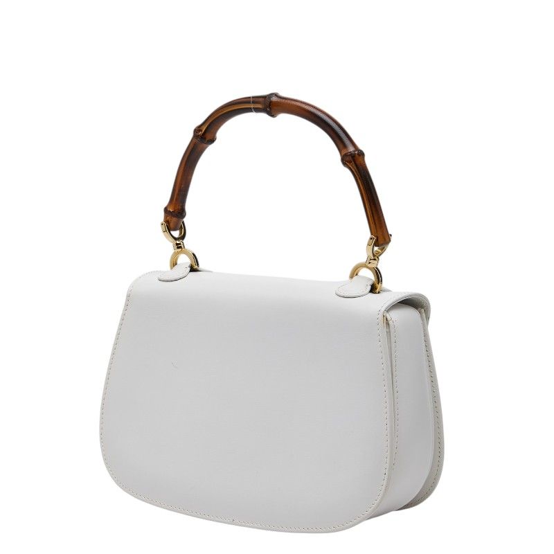Gucci Bamboo 2-Way Shoulder Bag White Leather