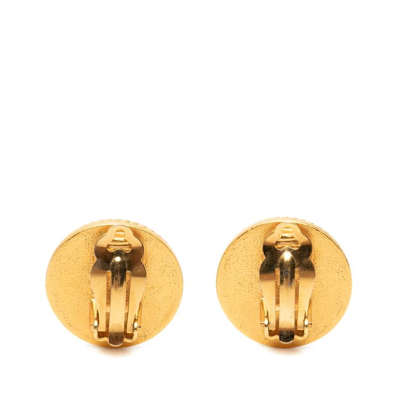 Chanel CC Logo Vintage Round Earrings Gold Black Plated