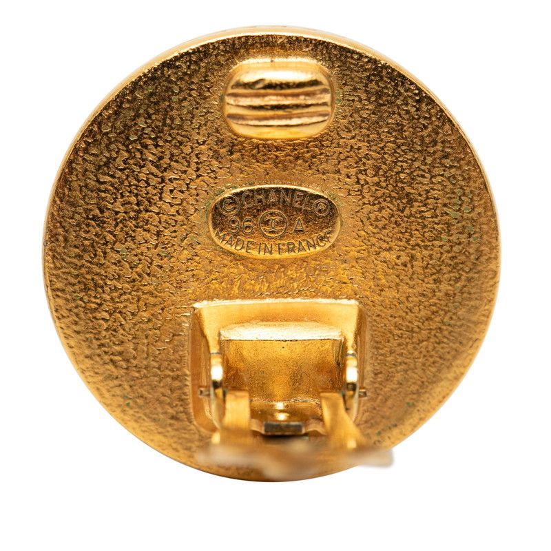 Chanel CC Logo Vintage Round Earrings Gold Black Plated