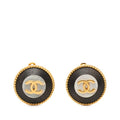 Chanel CC Logo Vintage Round Earrings Gold Black Plated
