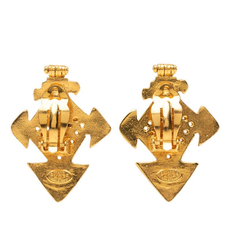Chanel CC Logo Cross Motif Vintage Earrings Gold Plated