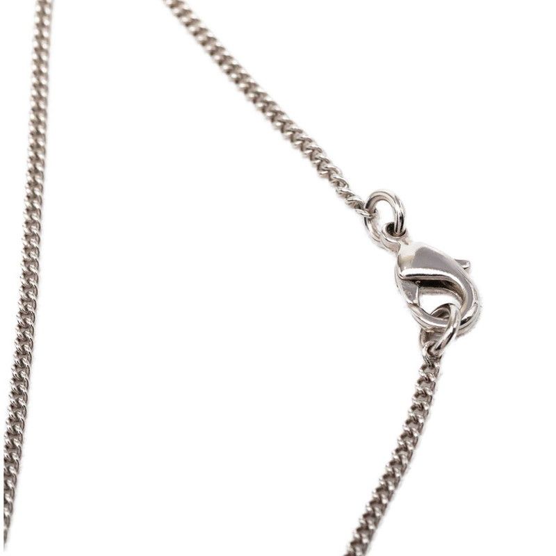 Chanel CC Logo Ribbon Motif Necklace Silver Metal Rhinestone