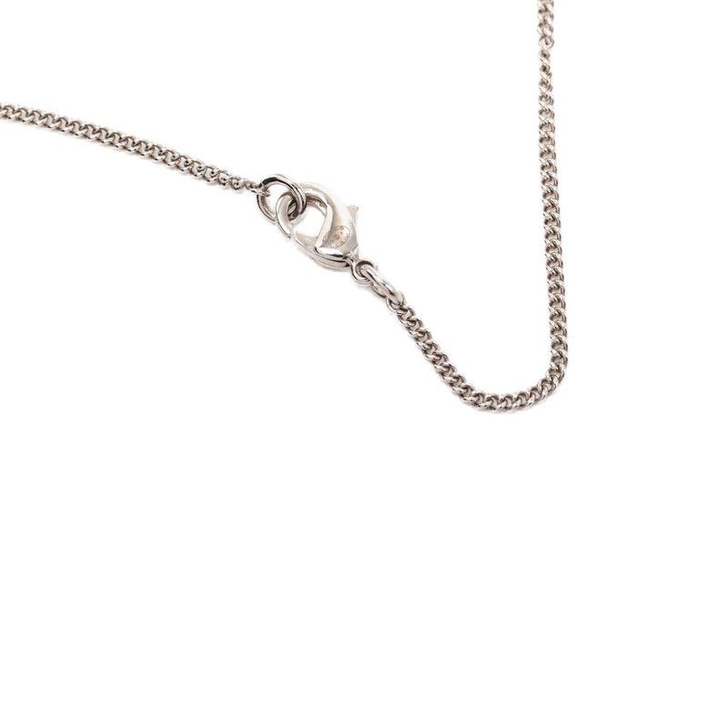 Chanel CC Logo Ribbon Motif Necklace Silver Metal Rhinestone