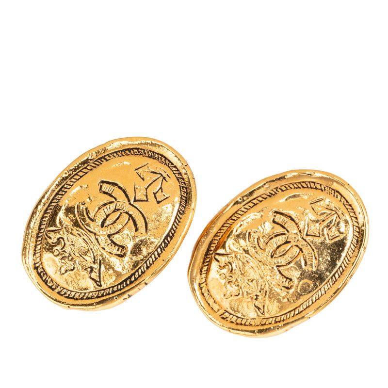 Chanel Vintage CC Logo Earrings Gold Plated