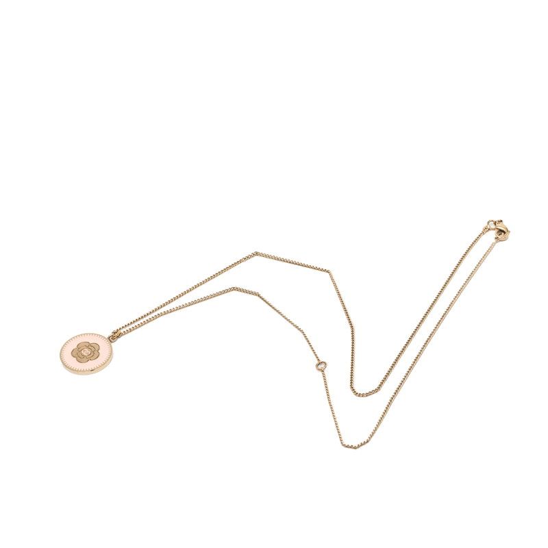Chanel Vintage Camellia CC Logo Necklace Gold Pink Plated