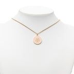 Chanel Vintage Camellia CC Logo Necklace Gold Pink Plated