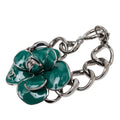 Chanel CC Logo Camellia Chain Bracelet 06c Silver Green Metal