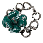 Chanel CC Logo Camellia Chain Bracelet 06c Silver Green Metal