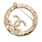 Chanel CC Logo Brooch Gold Plated Rhinestone