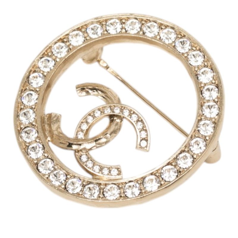 Chanel CC Logo Brooch Gold Plated Rhinestone