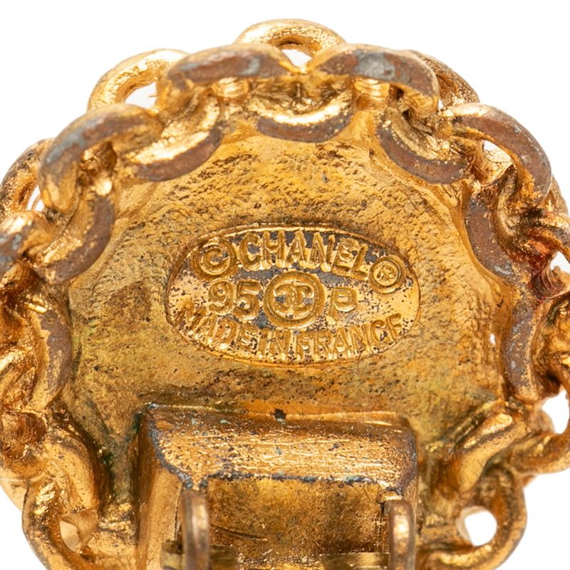 Chanel CC Logo Vintage Round Earrings Gold Plated