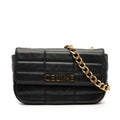 Celine Matelasse Monochrome Chain Shoulder Bag Black Leather