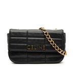 Celine Matelasse Monochrome Chain Shoulder Bag Black Leather