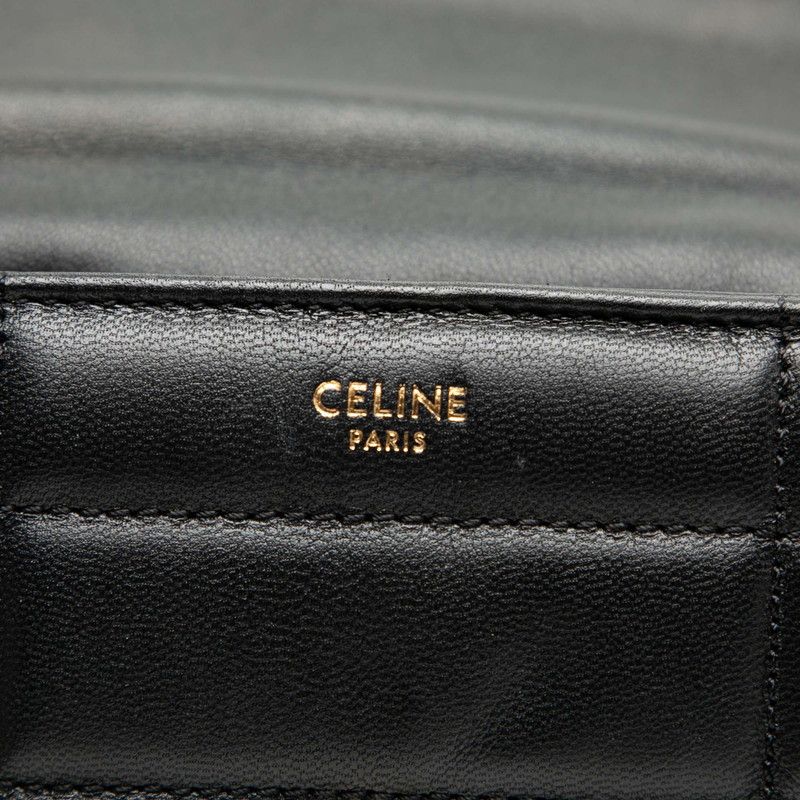 Celine Matelasse Monochrome Chain Shoulder Bag Black Leather