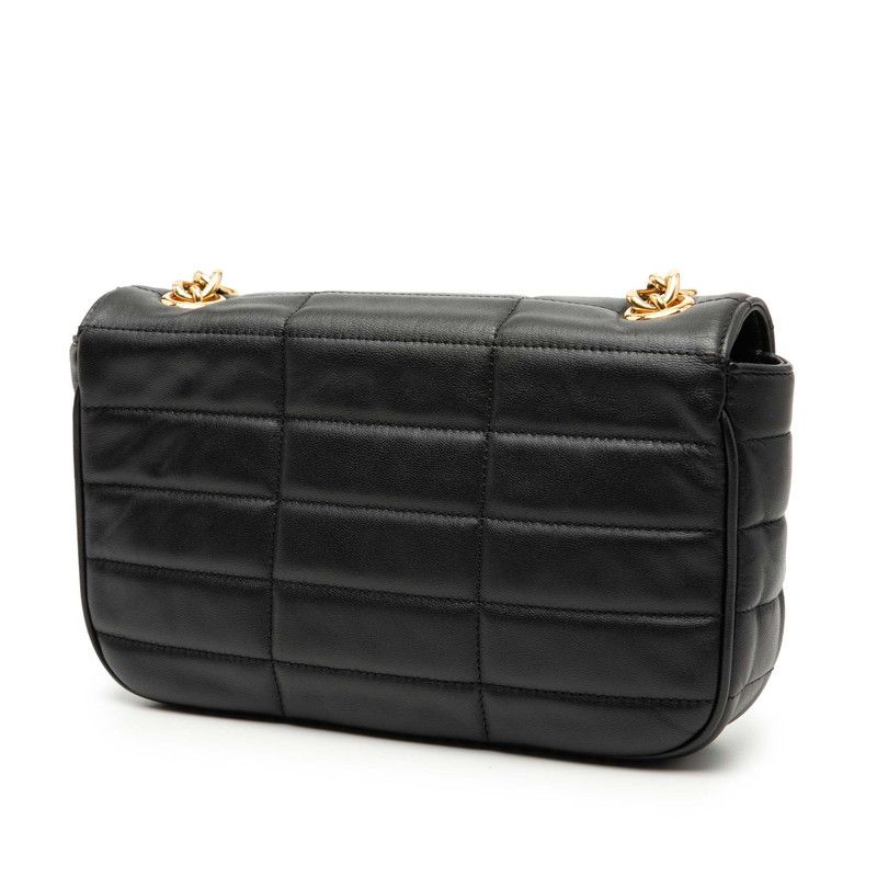 Celine Matelasse Monochrome Chain Shoulder Bag Black Leather