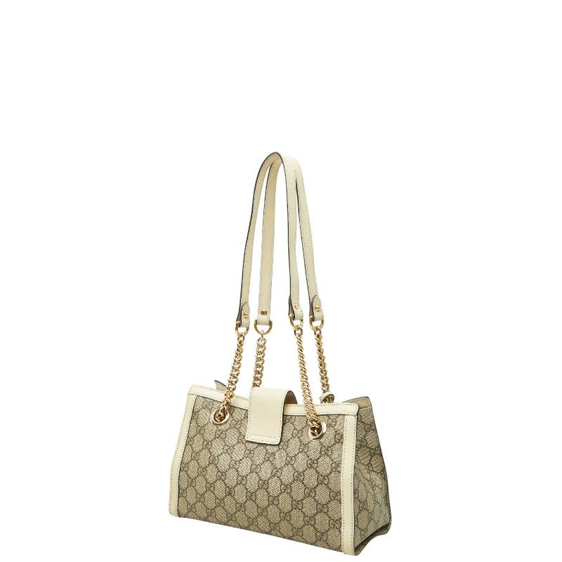 Gucci GG Supreme Padlock Chain Shoulder Bag Beige Ivory Leather