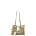 Gucci GG Supreme Padlock Chain Shoulder Bag Beige Ivory Leather