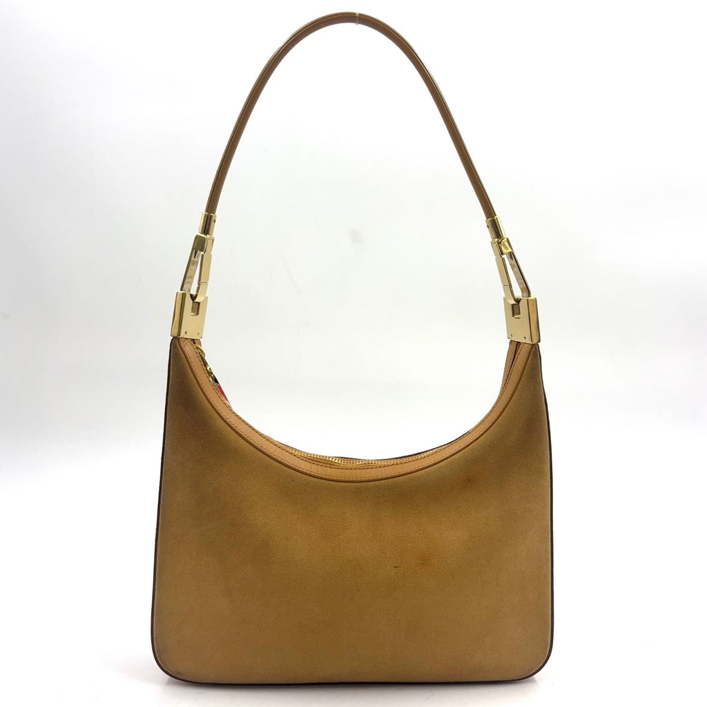 Gucci Suede Hobo Leather Light Brown Shoulder Bag Gold