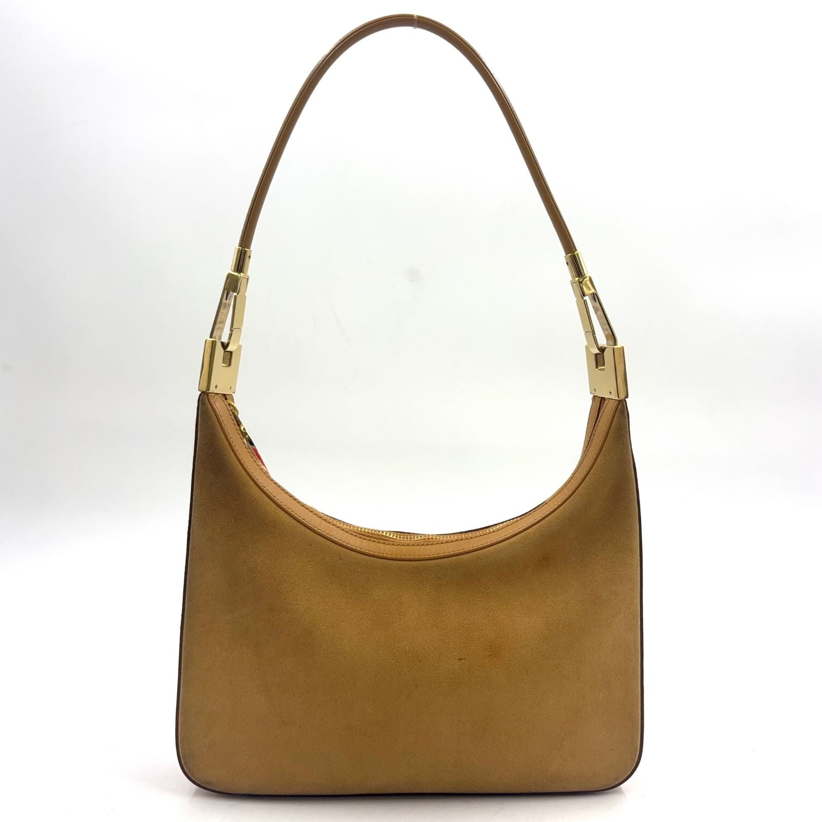Gucci Suede Hobo Leather Light Brown Shoulder Bag Gold