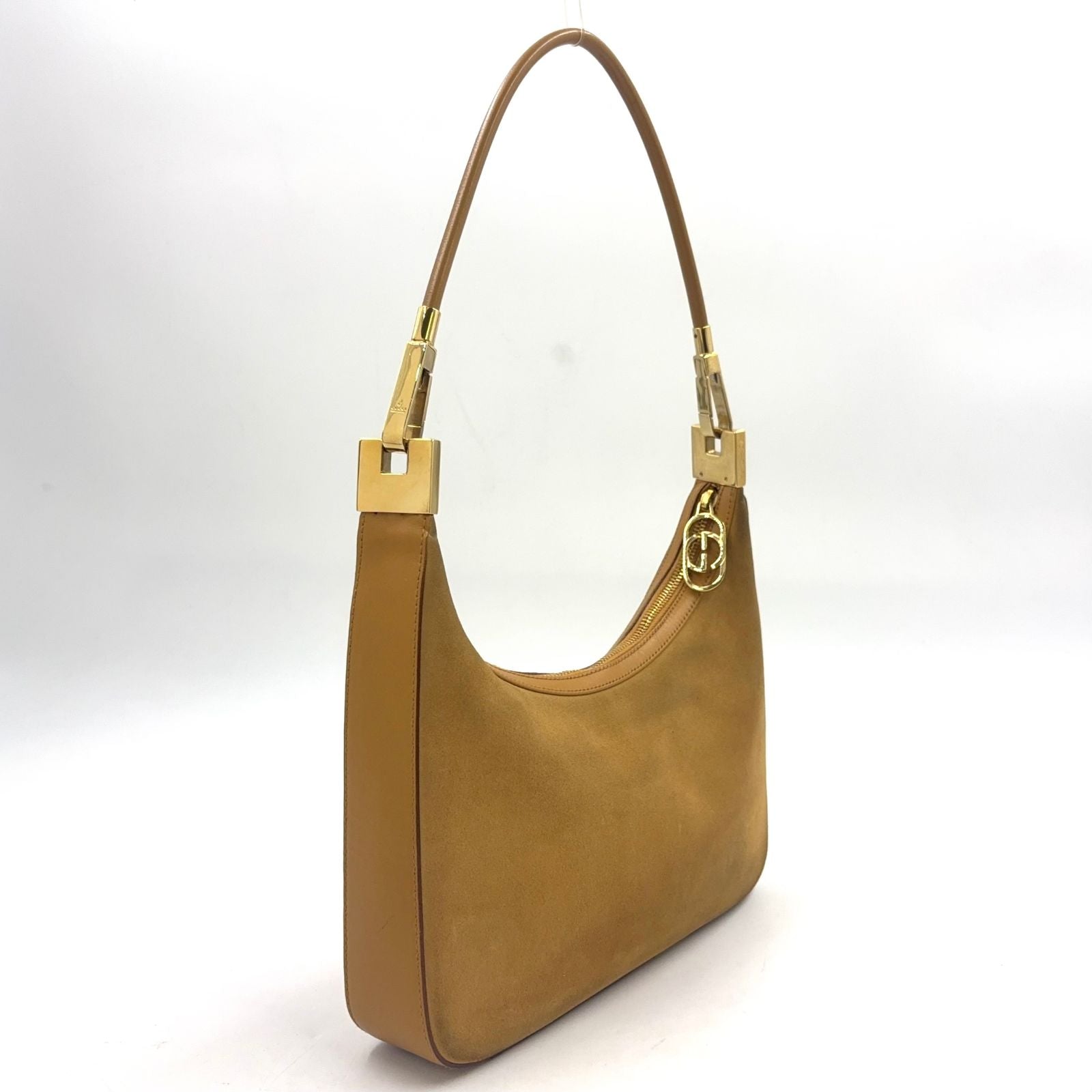 Gucci Suede Hobo Leather Light Brown Shoulder Bag Gold — view 2