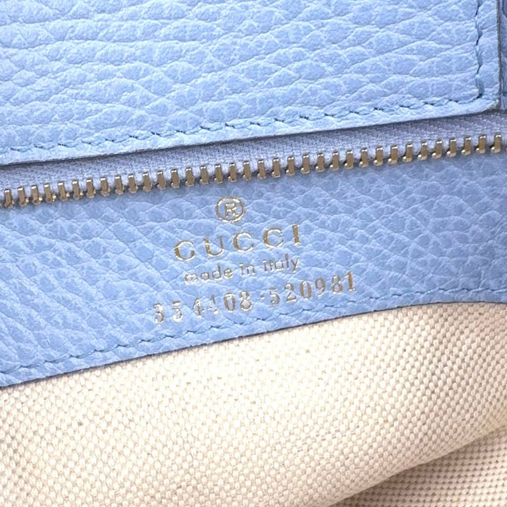 Gucci Swing Leather Beige Light Blue Tote Silver — view 4