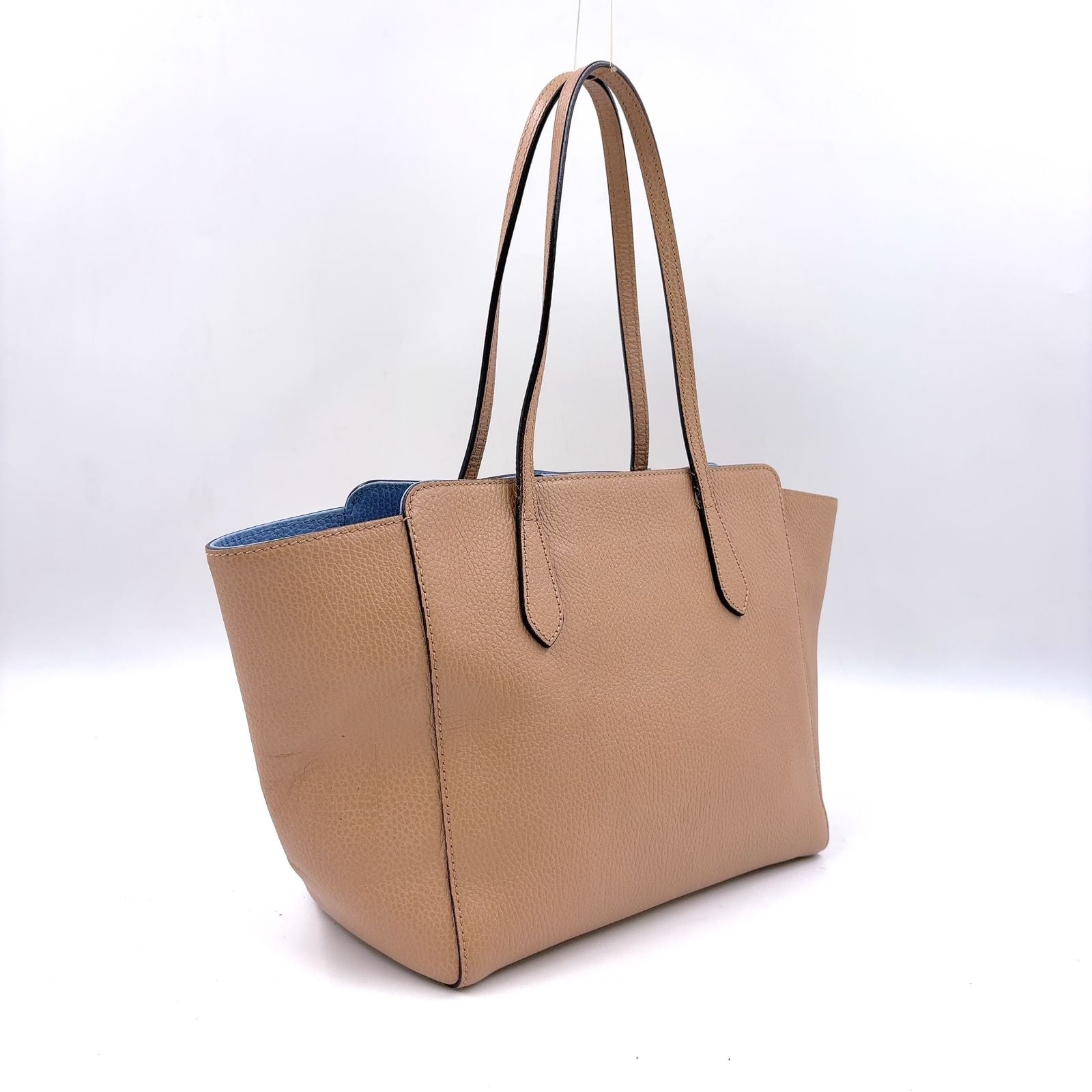 Gucci Swing Leather Beige Light Blue Tote Silver — view 2