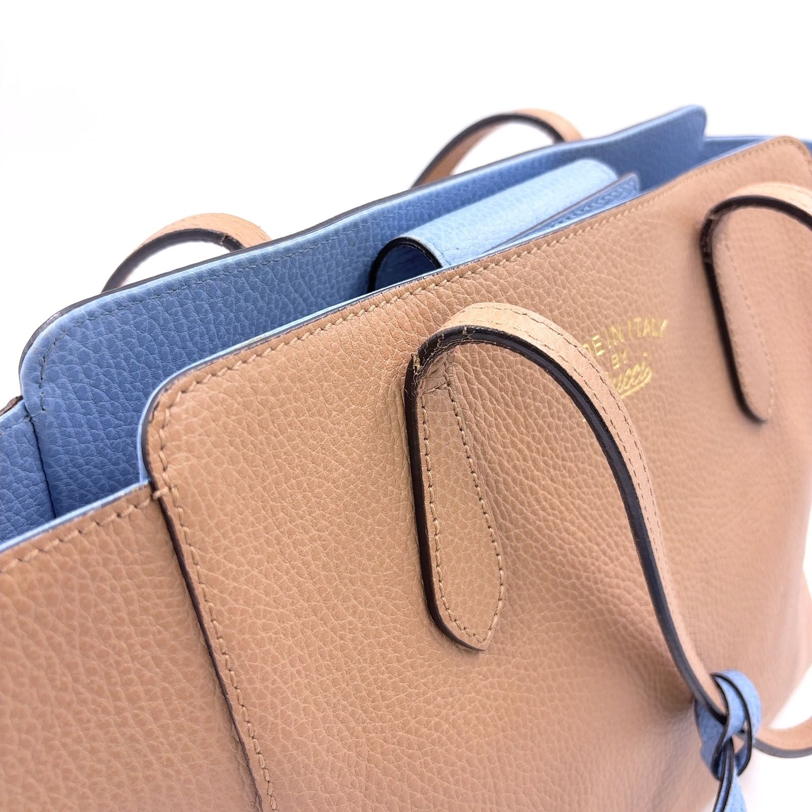 Gucci Swing Leather Beige Light Blue Tote Silver — view 6
