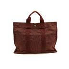 Hermes Her Line MM Nylon Canvas Brown Tote Silver