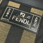 Fendi Shoulder Bag Logo Pecan Leather Canvas Khaki